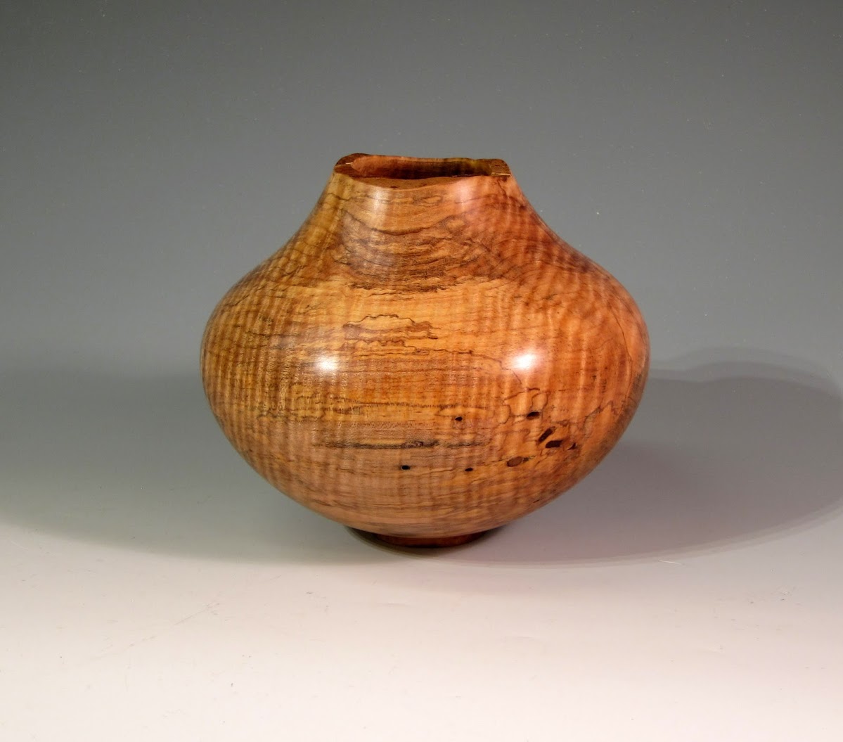 Natural Edge Curly Maple Hollow Vessel 8 x 7